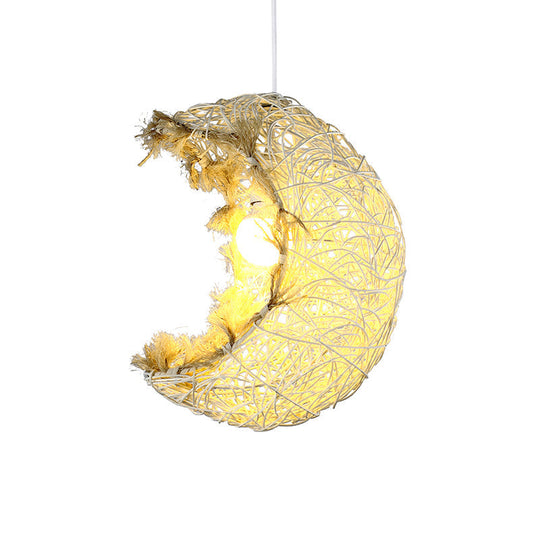 Modern Rattan Moon Shaped Hanging Lamp: Sleek Restaurant Lighting Fixture