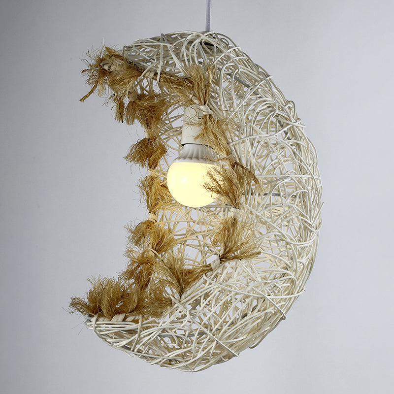 Modern Rattan Moon Shaped Hanging Lamp: Sleek Restaurant Lighting Fixture