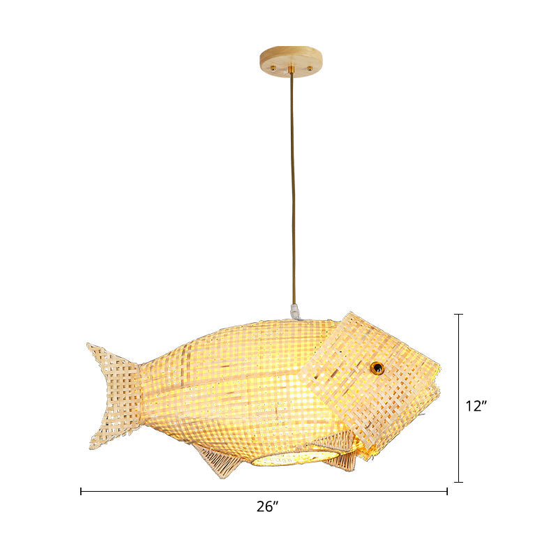 Bamboo Fish Pendant Light: Southeast Asian Beige Ceiling Light For Restaurants / 26