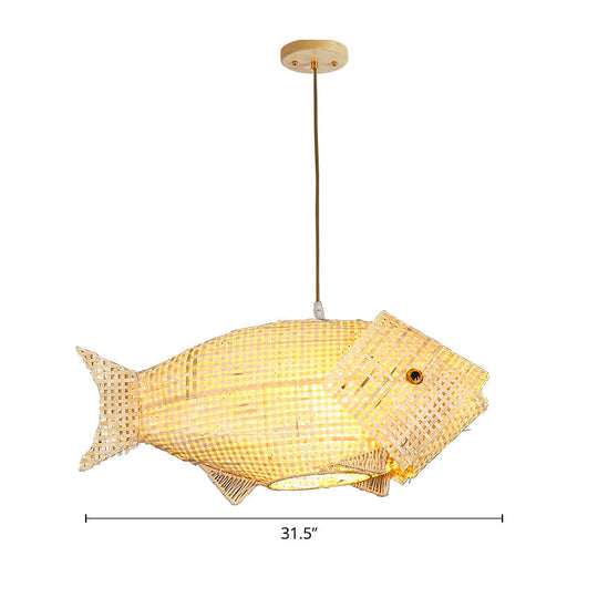 Bamboo Fish Pendant Light: Southeast Asian Beige Ceiling Light For Restaurants / 31.5