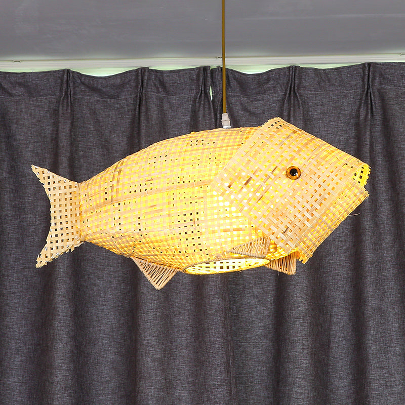 Bamboo Fish Pendant Light: Southeast Asian Beige Ceiling Light For Restaurants