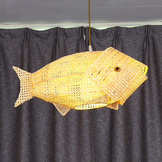 Bamboo Fish Pendant Light: Southeast Asian Beige Ceiling Light For Restaurants