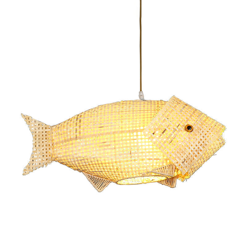 Bamboo Fish Pendant Light: Southeast Asian Beige Ceiling Light For Restaurants