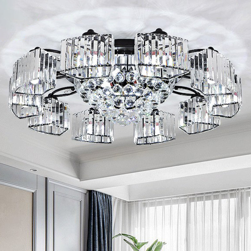 Minimalist Black Prismatic Crystal Bedroom Ceiling Lamp - Semi Mount Lighting