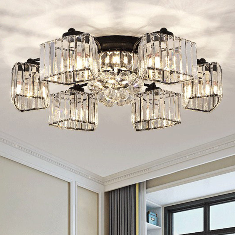 Minimalist Black Prismatic Crystal Bedroom Ceiling Lamp - Semi Mount Lighting