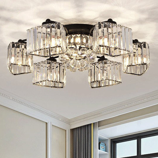 Minimalist Black Prismatic Crystal Bedroom Ceiling Lamp - Semi Mount Lighting