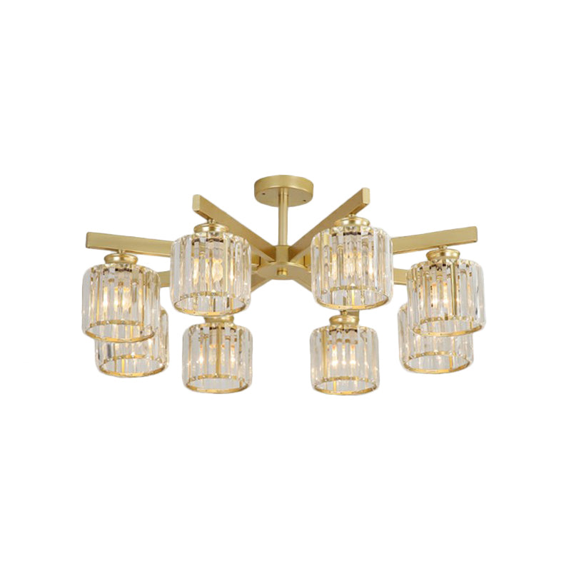 Minimalistic Golden Crystal Cylinder Ceiling Mounted Light - Semi Flush Mount Fixture For Bedroom 8