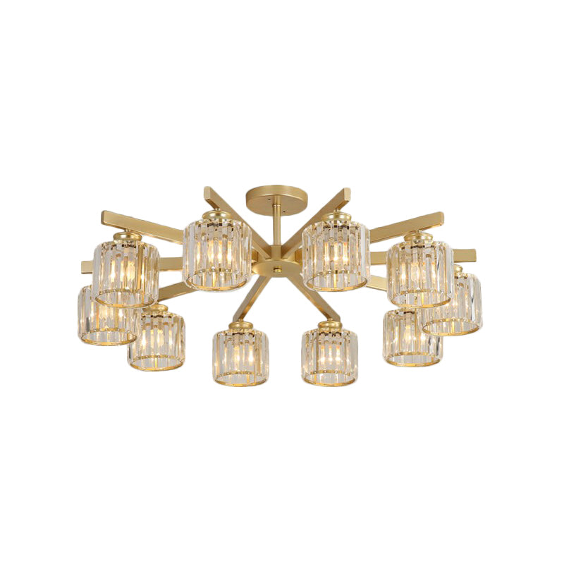 Minimalistic Golden Crystal Cylinder Ceiling Mounted Light - Semi Flush Mount Fixture For Bedroom 10