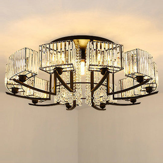 Modern Black Crystal Bedroom Ceiling Light - Rectangle Semi Flush Mount Lamp 16 /