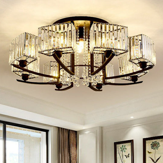 Modern Black Crystal Bedroom Ceiling Light - Rectangle Semi Flush Mount Lamp