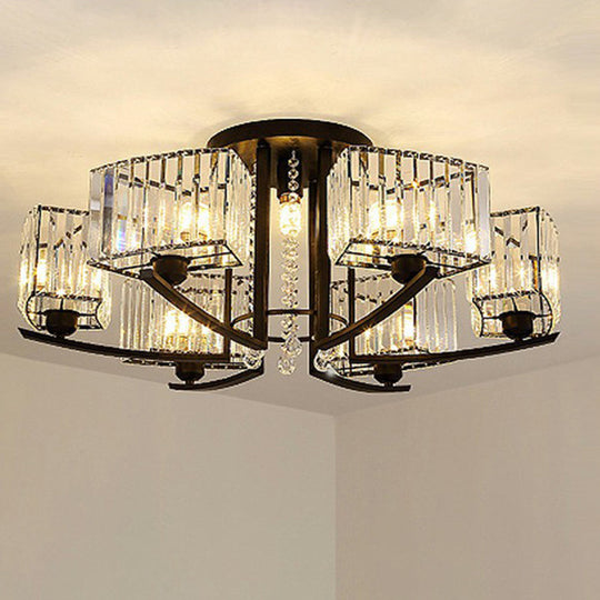 Modern Black Crystal Bedroom Ceiling Light - Rectangle Semi Flush Mount Lamp 7 /