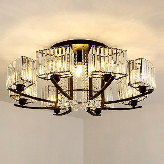 Modern Black Crystal Bedroom Ceiling Light - Rectangle Semi Flush Mount Lamp 12 /