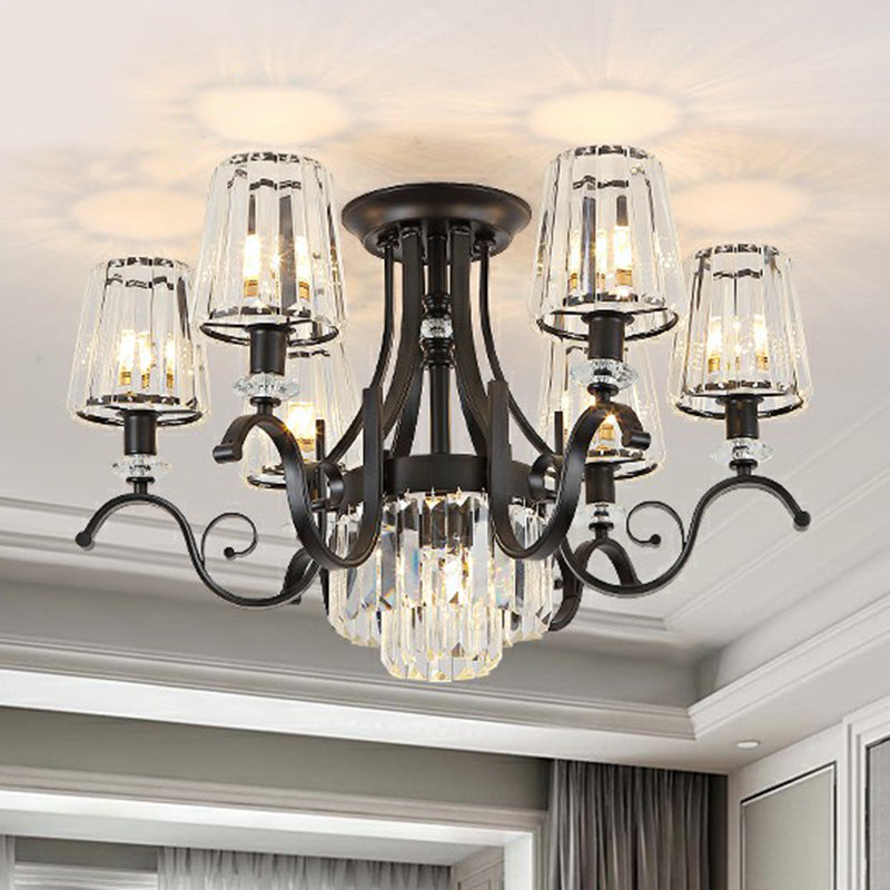 Vintage Black Crystal Conical Semi Flush Mount Lighting