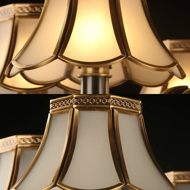 Scalloped Glass Dining Room Chandelier - Black & Brass Pendant Light With Crystal Deco