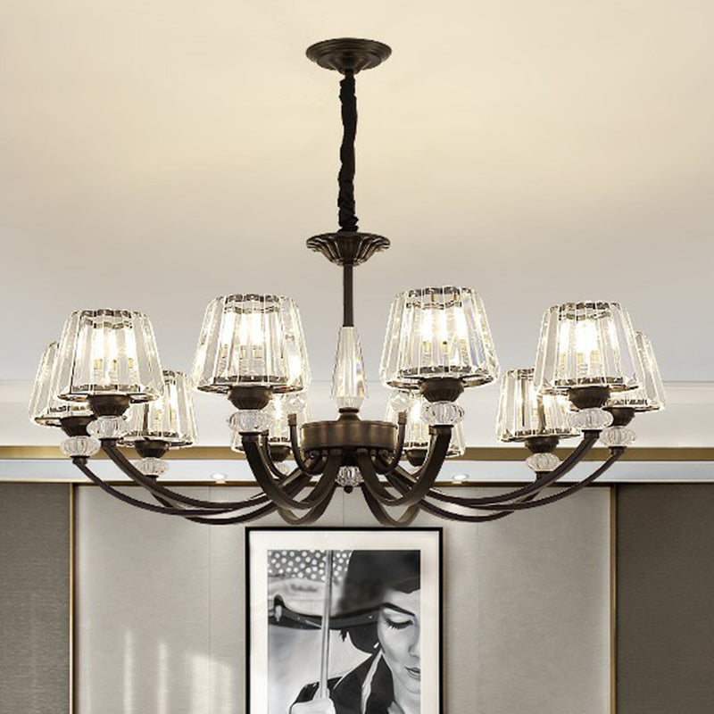 Minimalist Black Crystal Chandelier With Arched Suspension Arm