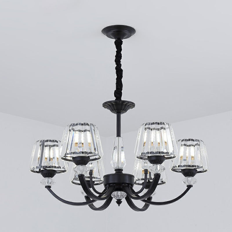 Minimalist Black Crystal Chandelier With Arched Suspension Arm 6 /