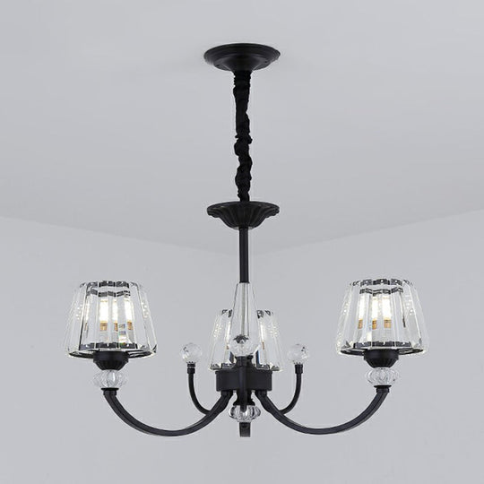 Minimalist Crystal Black Chandelier with Arched Suspension Arm