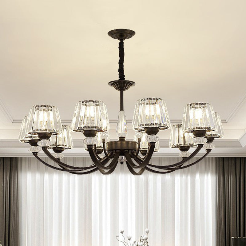 Minimalist Crystal Black Chandelier with Arched Suspension Arm