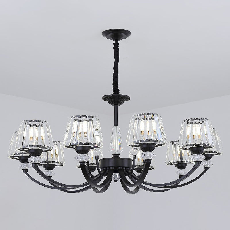 Minimalist Crystal Black Chandelier with Arched Suspension Arm