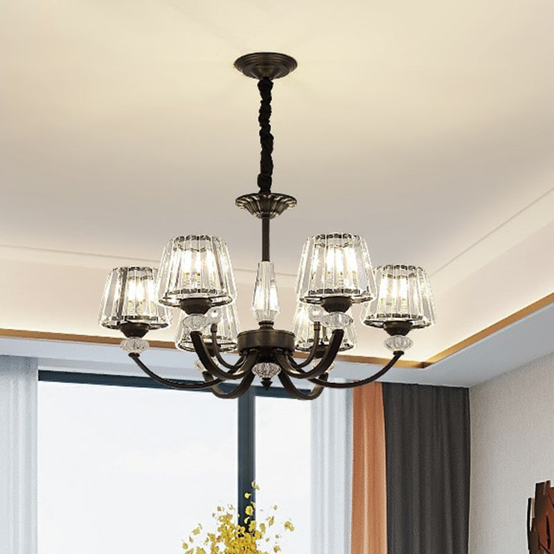 Minimalist Black Crystal Chandelier With Arched Suspension Arm