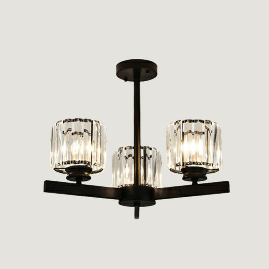 Minimalistic Cylindrical Crystal Ceiling Lamp: Elegant Lighting For Living Room 3 / Black