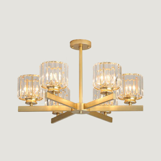 Minimalistic Cylindrical Crystal Ceiling Lamp: Elegant Lighting For Living Room 6 / Gold