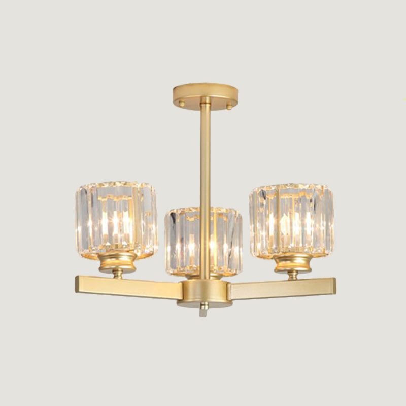 Minimalistic Cylindrical Crystal Ceiling Lamp: Elegant Lighting For Living Room 3 / Gold