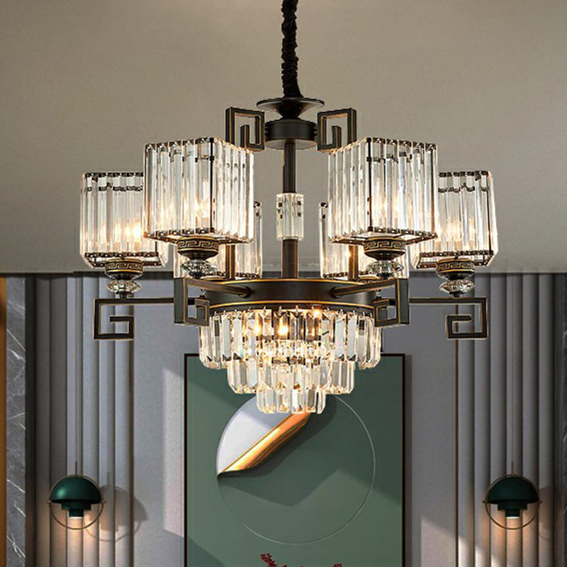 Prismatic Crystal Vintage Square Chandelier In Black - Ceiling Suspension Lamp