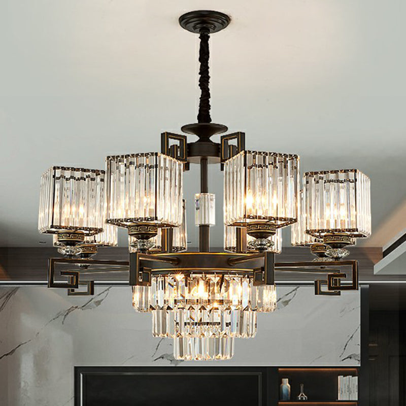 Prismatic Crystal Vintage Square Chandelier In Black - Ceiling Suspension Lamp 12 /