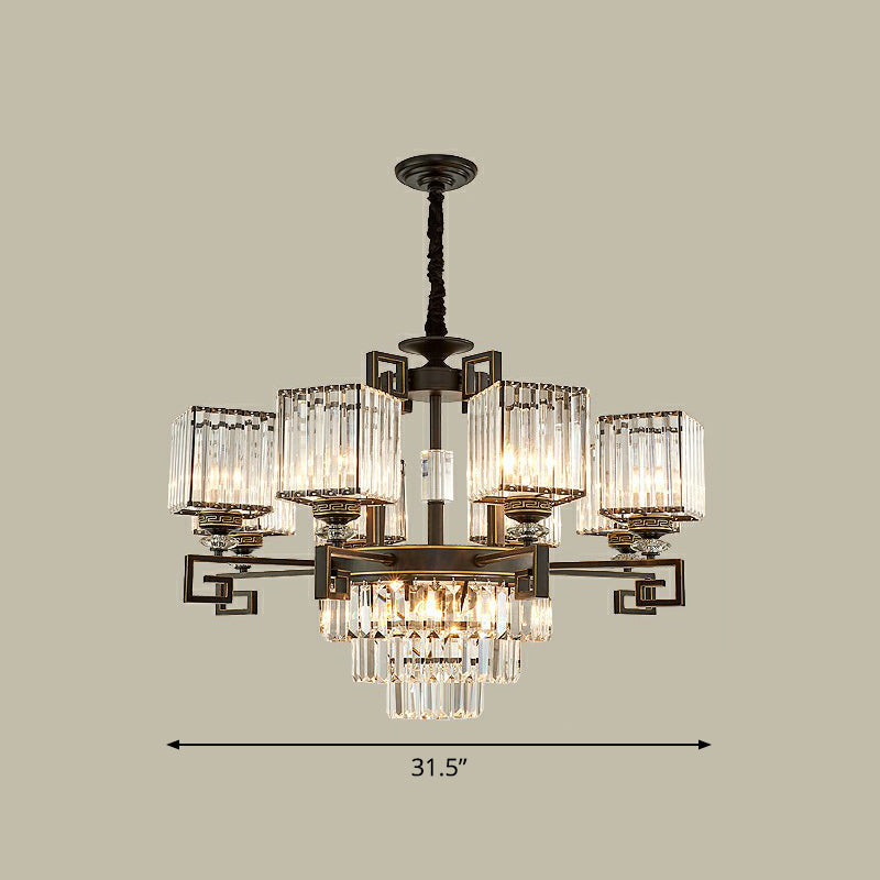 Prismatic Crystal Vintage Square Chandelier In Black - Ceiling Suspension Lamp