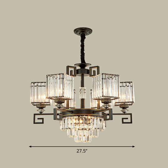 Prismatic Crystal Vintage Square Chandelier In Black - Ceiling Suspension Lamp