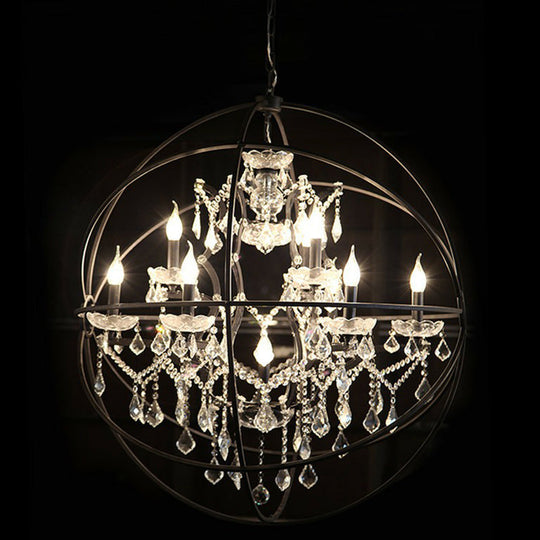 Rustic Black Metal Chandelier With Crystal Decorations - Elegant Hanging Light 10 /