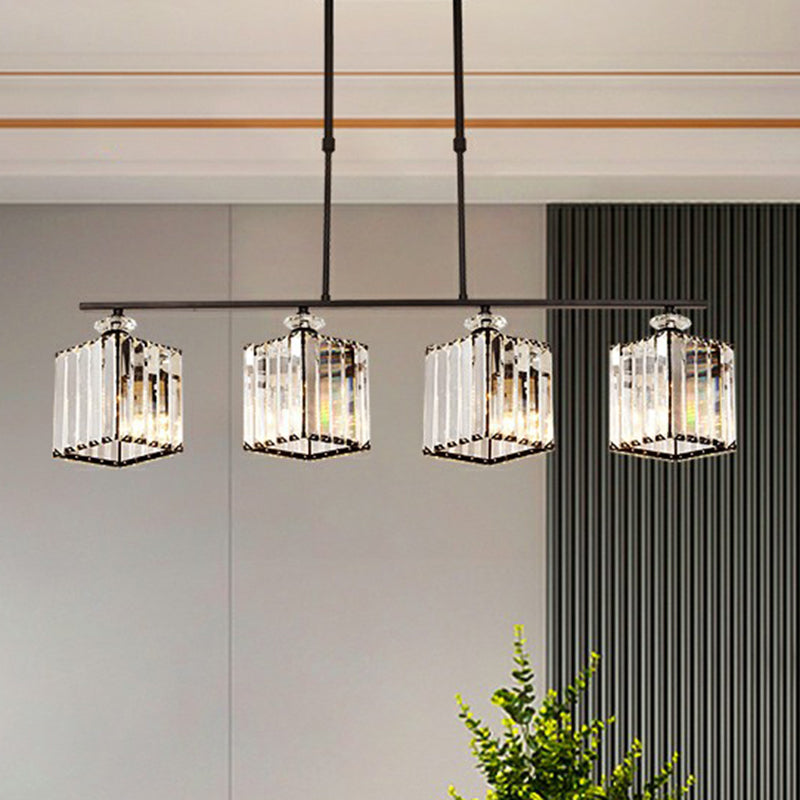 Minimalist Black Crystal Ceiling Chandelier For Restaurants - Geometric Design