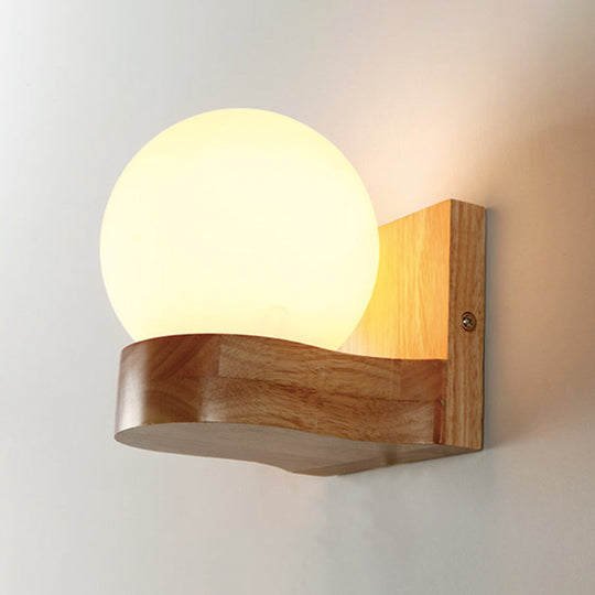 Opal Glass 1-Light Nordic Wall Sconce - Ball Shape Wood Fixture