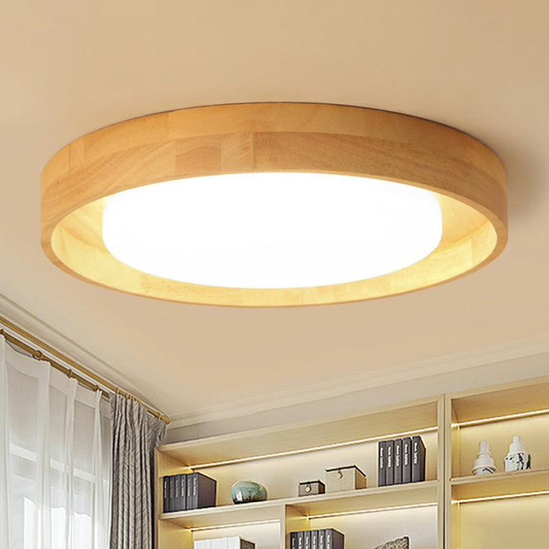 Ultrathin Round Wooden Nordic Led Ceiling Light - Flushmount For Bedroom