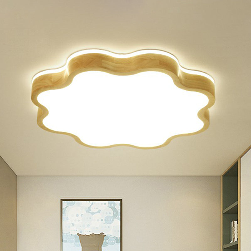 Wood Led Floral Flush Mount Ceiling Light For Bedroom