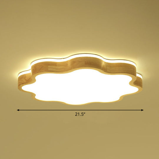 Wood Led Floral Flush Mount Ceiling Light For Bedroom / 21.5 Third Gear