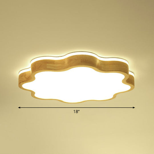 Wood Led Floral Flush Mount Ceiling Light For Bedroom / 18 Natural