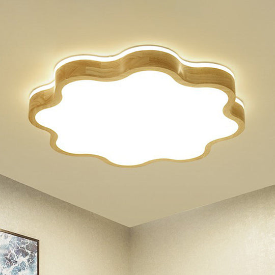 Wood Led Floral Flush Mount Ceiling Light For Bedroom