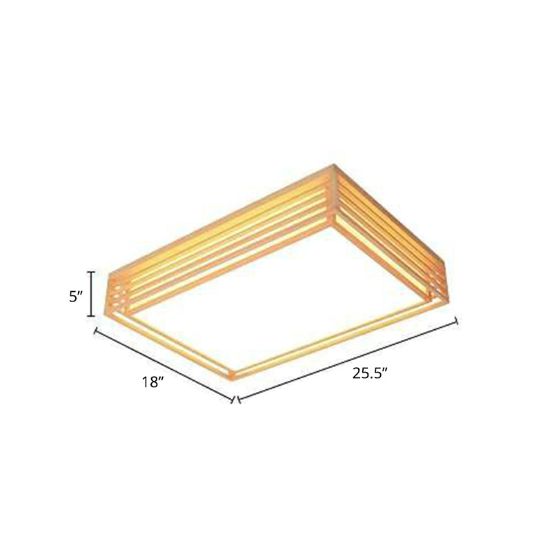 Sleek Beige Led Flush-Mount Wood Square Ceiling Light / 18 Warm