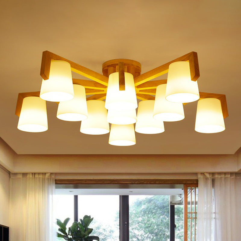 Frosted Glass Modern Wood Flush Mount Ceiling Light For Conic Living Room Ambiance