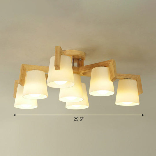 Frosted Glass Modern Wood Flush Mount Ceiling Light For Conic Living Room Ambiance 7 /