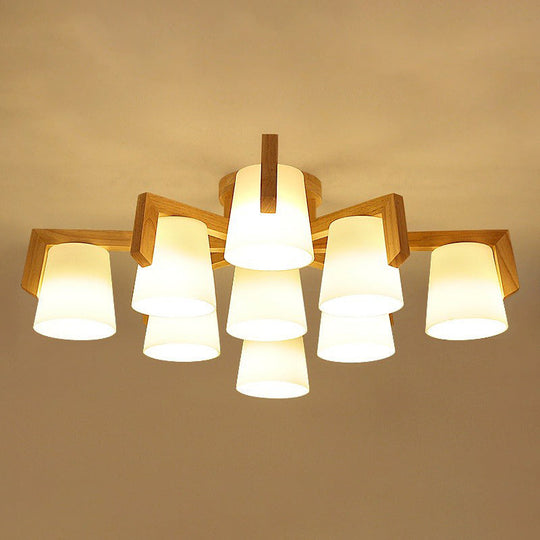 Frosted Glass Modern Wood Flush Mount Ceiling Light For Conic Living Room Ambiance