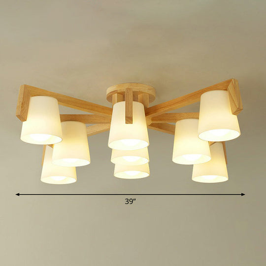 Frosted Glass Modern Wood Flush Mount Ceiling Light For Conic Living Room Ambiance 9 /