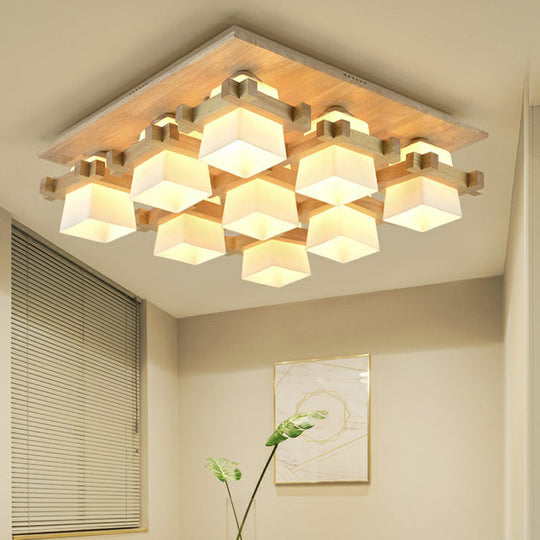 Nordic Milk Glass Wood Semi Flush Mount Ceiling Light For Dining Room