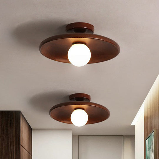 Minimalist Wooden Flush Mount Ceiling Lamp- Shallow Bowl Shape 1 Head- Perfect For Aisles