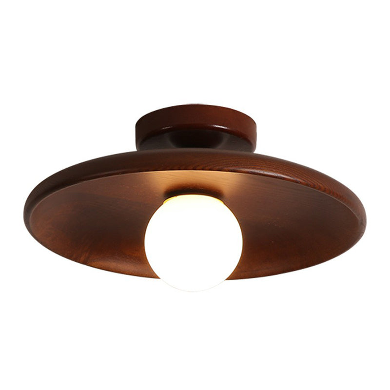 Minimalist Wooden Flush Mount Ceiling Lamp- Shallow Bowl Shape 1 Head- Perfect For Aisles