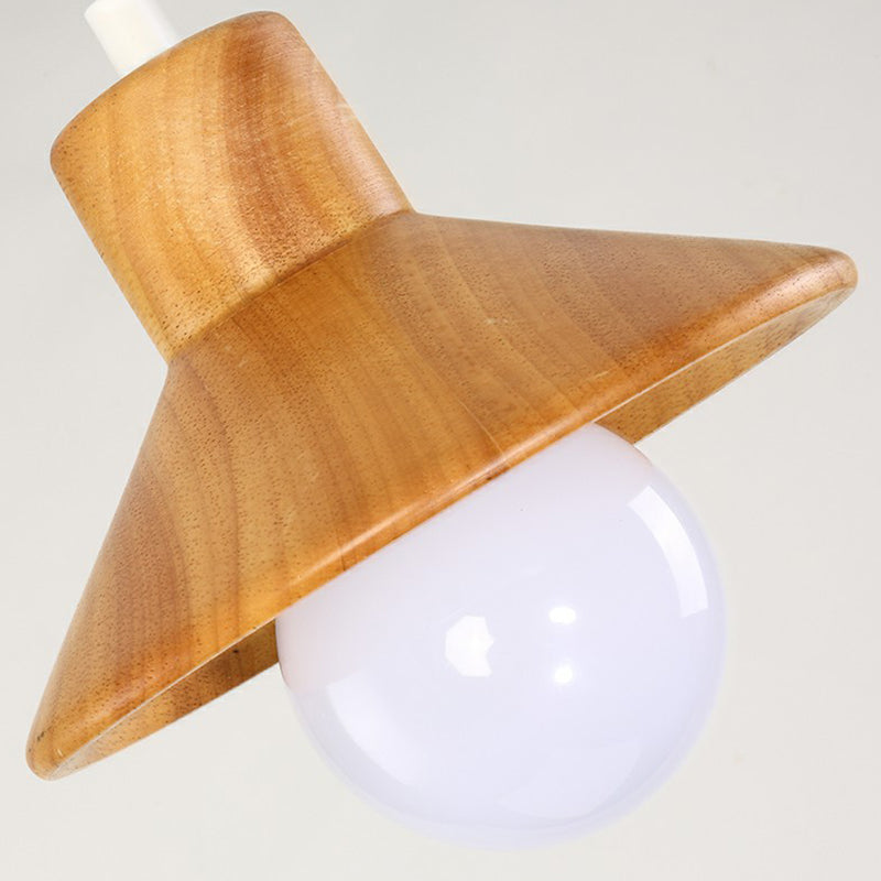 Wooden Cone Shaped Nordic Ceiling Light - Beige-White | Restaurant Hanging Lamp with 1 Head