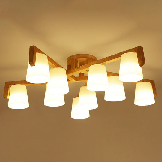 Minimalist Wood & Ivory Glass Ceiling Lamp for Bedroom