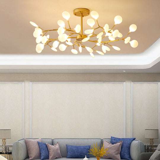 Brass Postmodern Leaf Metal Chandelier Pendant Light - Led Hanging For Living Room